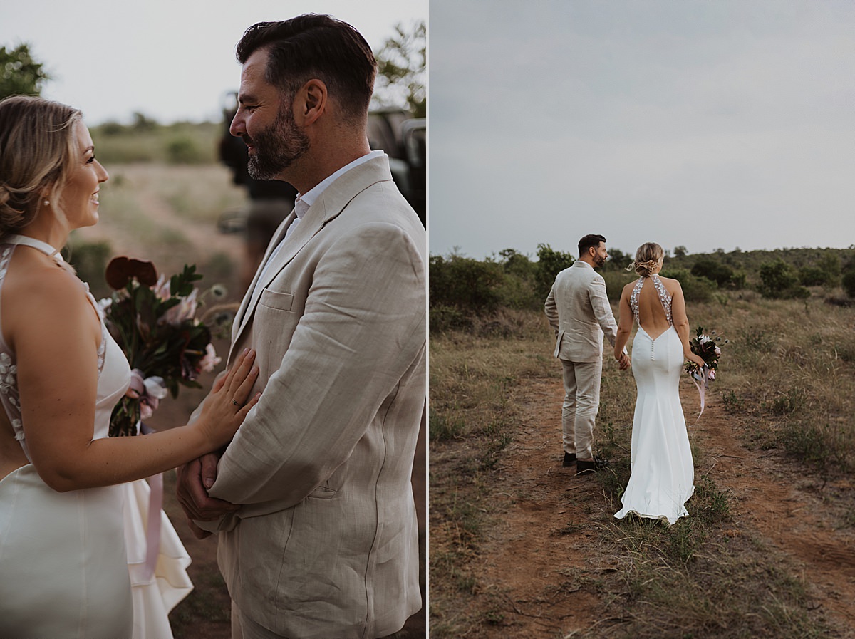 bride and groom in the greater kruger national park
