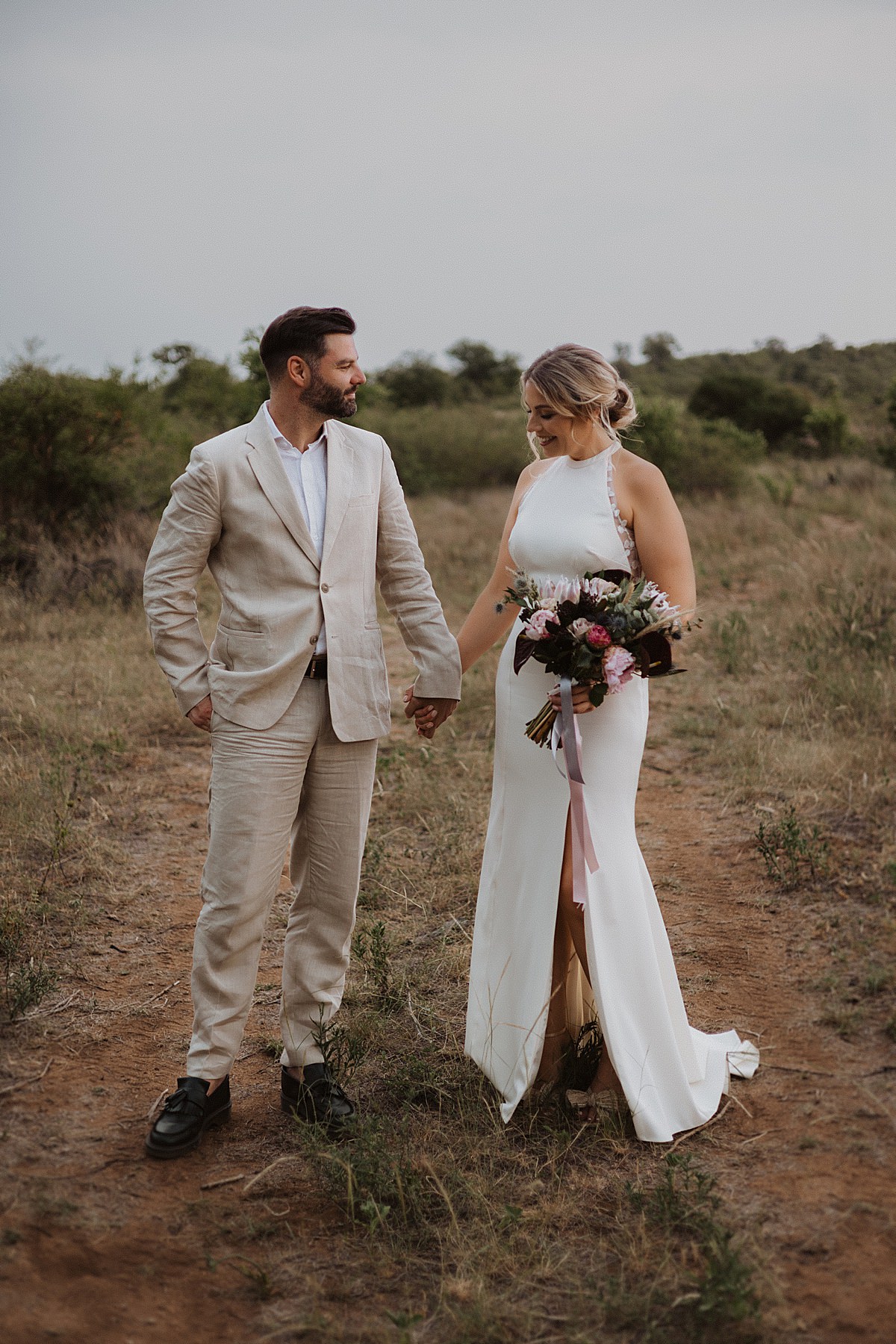 bride and groom in the greater kruger national park